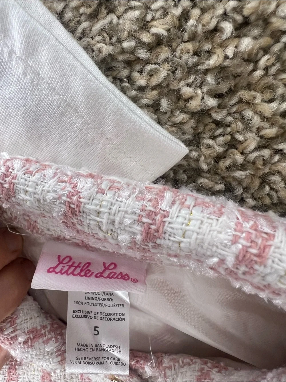 Little Lass Pink and White Tweed 3-Piece Set - Picture 9 of 12